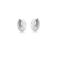 Brinco argola ródio branco abaulada lisa fecho click Celine M