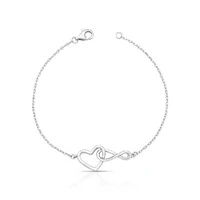 Pulseira prata 925 com pingente coração e símbolo do infinito trançado