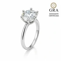 Anel solitário prata 925 MOISSANITE 8mm 2ct