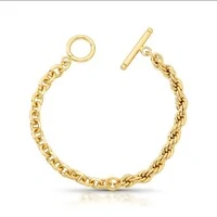 Pulseira dourada cordão baiano e elos com fecho pino