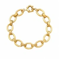 Pulseira dourada elos ovalados intercalados lisos fecho boia