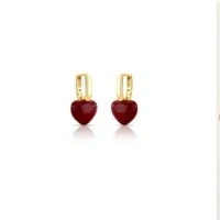 Brinco argola dourada coração esmaltado vinho , fecho click