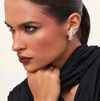 Brinco ear hook ródio branco maxi zirconias ovais luxo