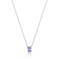 Colar ródio branco com pingente cristal retangular ametista