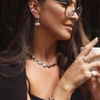 Colar ródio branco ovais curvos e lisos dispersos 50cm