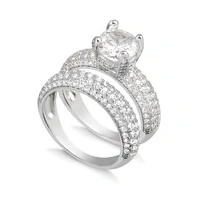 Anel duplo solitário ródio branco cravejado