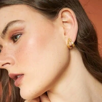 Brinco meia argola dourada curva escamas