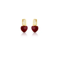 Brinco argola dourada coração esmaltado vinho , fecho click