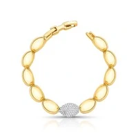 Pulseira dourada ovais lisos e1 oval cravejado zircônia cristal em ródio branco