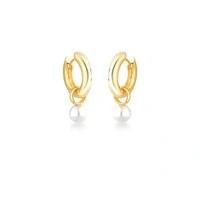 Brinco argola dourada lisa com pingente de pérola shell 2em 1 com fecho de click