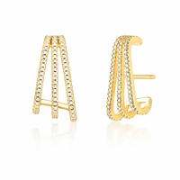 Brinco ear hook dourado três voltas cravejado