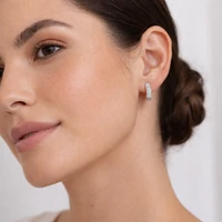 Brinco argola ródio branco com 2 fileiras de zircônia cristal e fecho click