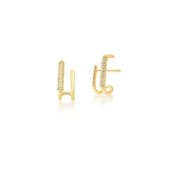 Brinco ear hook dourado duas voltas uma lisa e uma cravejada