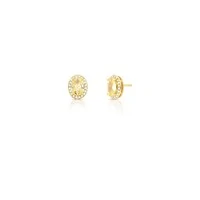 Brinco dourado citrino oval entorno zircônia cristal M
