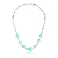 Colar choker ródio branco 7 triângulos tons fusion esmeralda colombiana