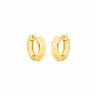 Brinco argola dourada lisa hexagonal com fecho click P