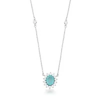 Colar com banho de ródio branco oval água marinha fusion entorno cravejado