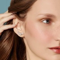 Brinco ear cuff prata 925 cristais em formato redondo, gota e oval