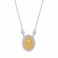 Colar ródio branco medalha Espírito Santo com detalhe dourado