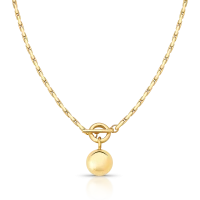 Colar dourado elos fechados com pingente esfera lisa e fecho pino