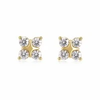 Brinco dourado flor 4 zircônia cristal P