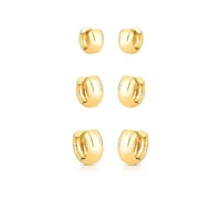 Brinco trio argolas douradas lisas com fecho click 7mm de espessura