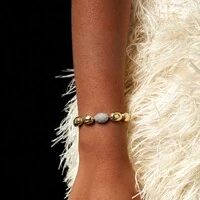 Pulseira dourada ovais lisos e1 oval cravejado zircônia cristal em ródio branco