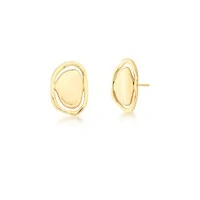 Brinco dourado oval, curvo vazado e liso
