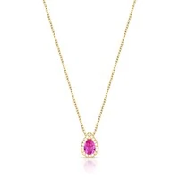 Colar dourado pingente gota rosa escuro com zircônia cristal entorno