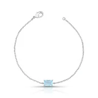 Pulseira ródio branco com cristal retangular água marinha