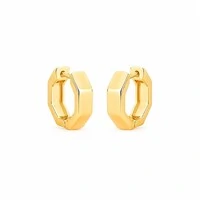 Brinco argola dourada lisa hexagonal com fecho click M
