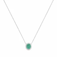 Colar ródio branco pingente cristal esmeralda colombiana fusion oval cravejado zircônia cristal ento