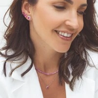 Colar prata 925 pingente oval turmalina rosa cravejado de zircônia cristal entorno