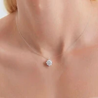 Colar choker prata 925 em nylon com cristal Moissanite redondo 6mm, 0,5quilates.