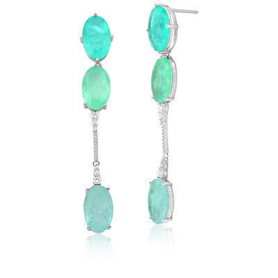 Foto Brinco ródio branco pêndulo ovais tons fusion esmeralda colombiana