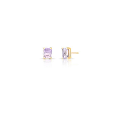 Foto Brinco dourado cristal ametista retangular com quatro garras