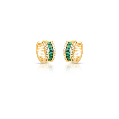 Foto Brinco argola dourada zircônias esmeralda e zircônia cristal em linha