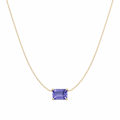 Foto Colar dourado pingente cristal retangular tanzanita