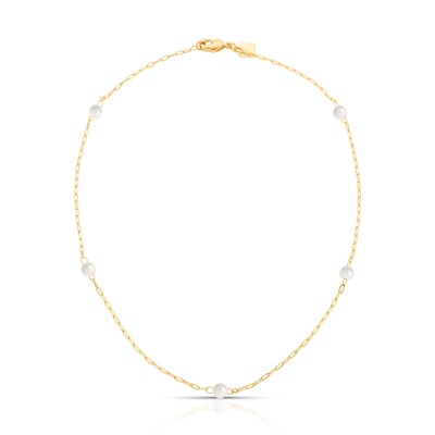 Foto Colar choker dourado com pérolas intercaladas e elos retangulares