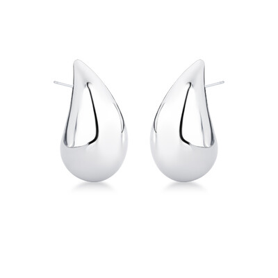 Foto Brinco ródio branco gota lisa abaulada G