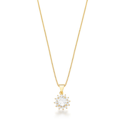 Foto Colar dourado com pingente ponto de luz zircônia 4 garras e entorno cravejado