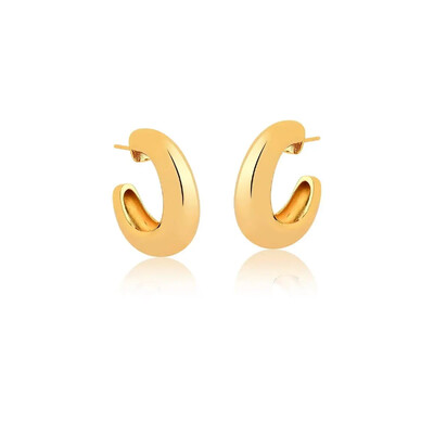 Foto Brinco meia argola banho ouro18k lisa abaulada