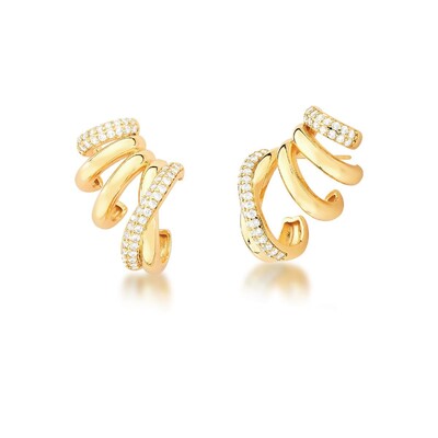 Foto Brinco ear cuff dourado 5 Voltas Lisas e Cravejadas entrelaçadas