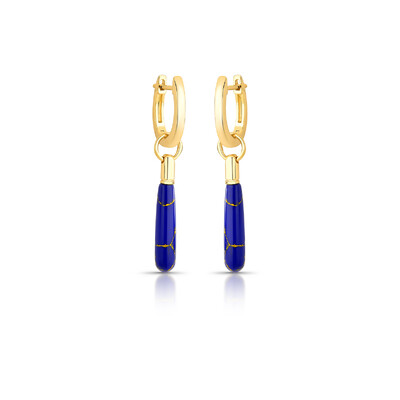 Foto Brinco argola dourada com pingente pendular de pedra reconstituída lapis lazuli