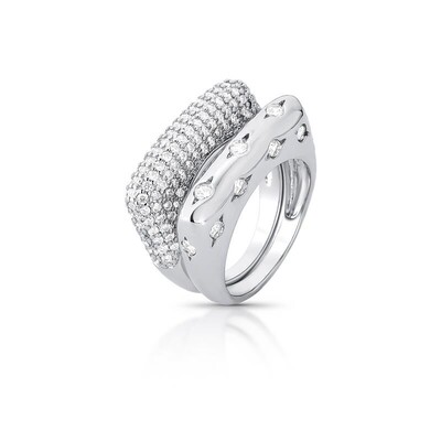 Foto Anel ródio branco base quadrada cravejado zircônia cristal