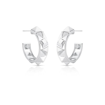 Foto Brinco meia argola ródio branco geométrica trabalhada spikes