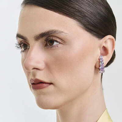 Foto Brinco ear hook ródio branco maxi zirconias lavanda ovais luxo
