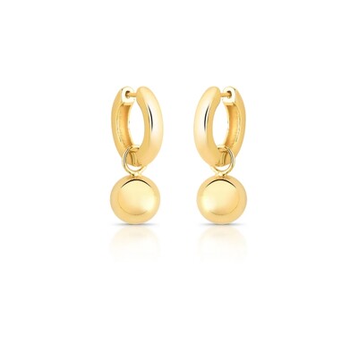 Foto Brinco argola dourada tubo com pingente esfera lisa 2em1