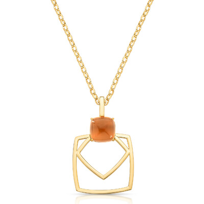 Foto Colar dourado elos ovais com pingente losango vazado e cristal Marrom
