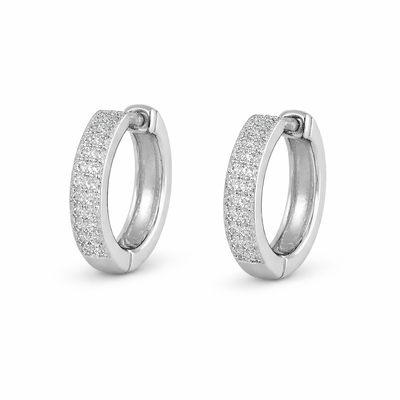 Foto Brinco argola ródio branco com 2 fileiras de zircônia cristal e fecho click